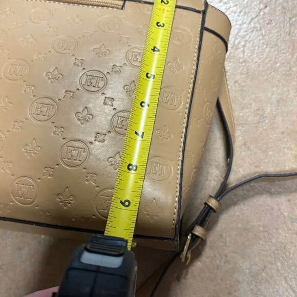 Ellen Tracy Monogram Signature Collection Double Handle Satchel Tan Faux Leather - Picture 10 of 16